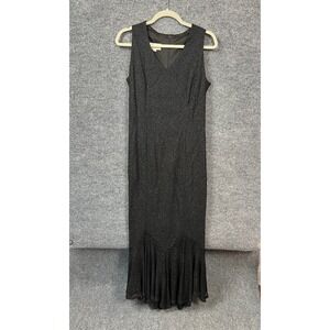 Black Formal Dress Metallic Knit Mermaid V-Neck Sz S Vtg Damianou Whimsigoth